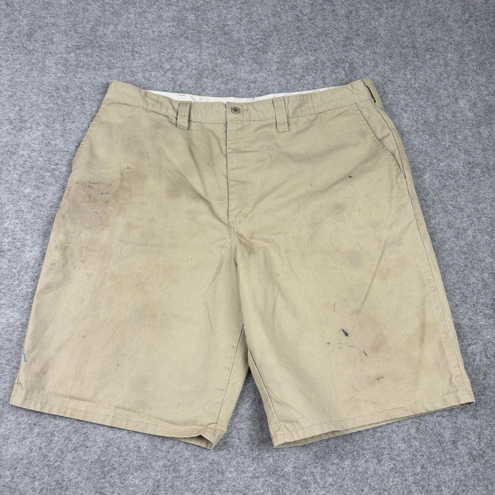 Dickies Work Shorts Mens 40 Tan Khaki Distressed Utility Twill Outdoor Workwear